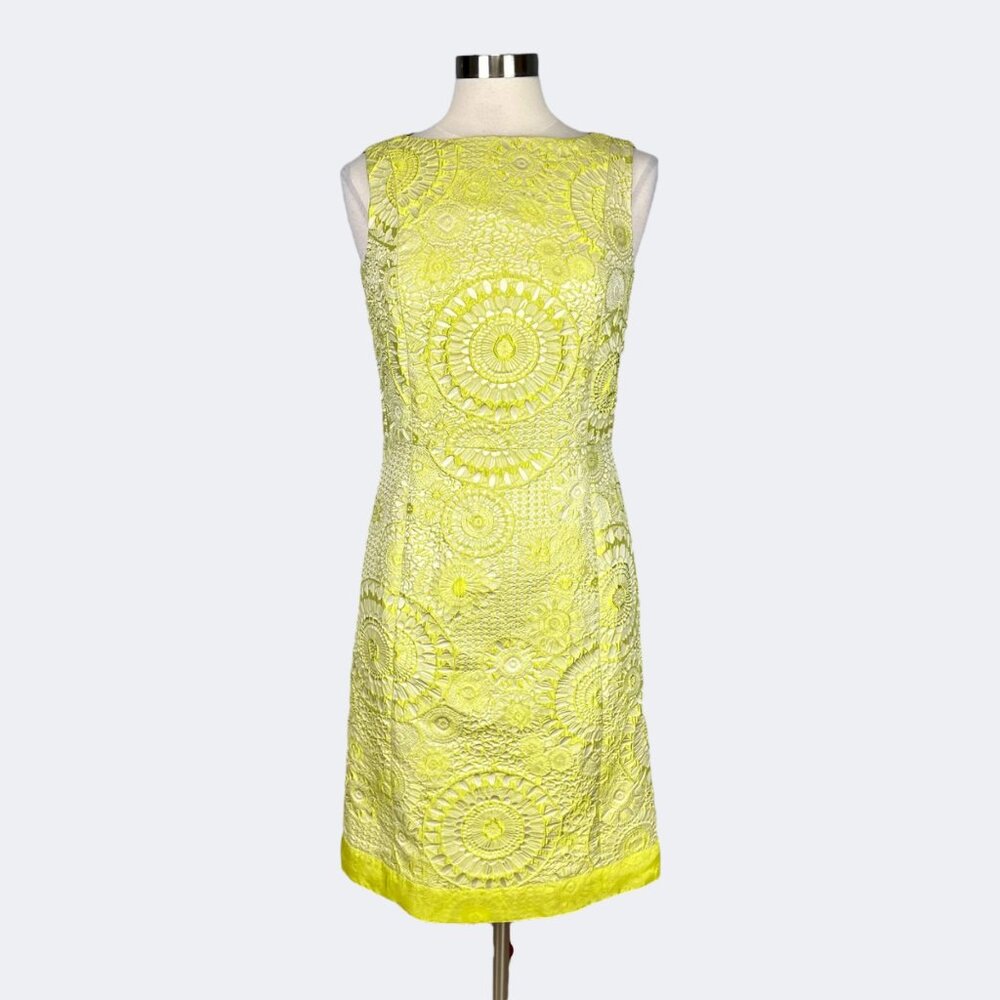 Doncaster Collection Womens Sleeveless Sheath Dress Yellow Green Textured size 6